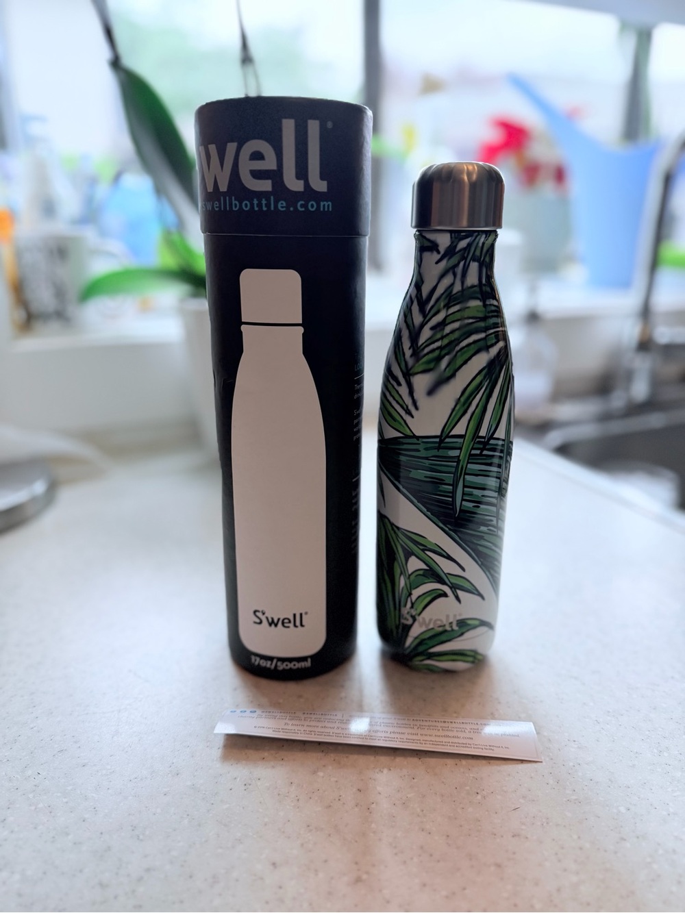 S’well Tropical Palm Leaf Stainless Steel Water Bottle 17oz 500ml NEW